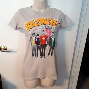 *NEW* BIG BANG THEORY Bazinga! Group Women's Grey T-Shirt Size Small
